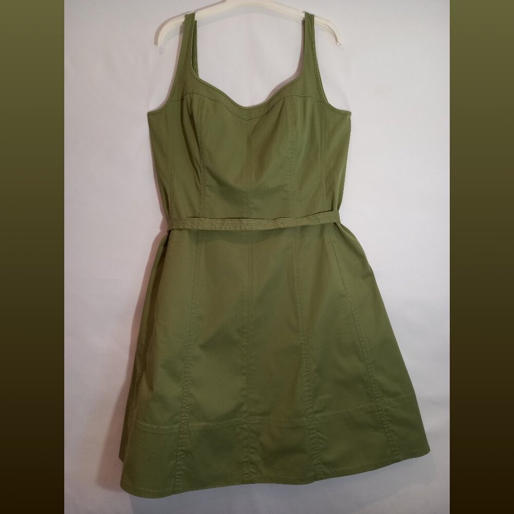 Talbots Solid Army Green Sleeveless A-Line Dress Size US 14